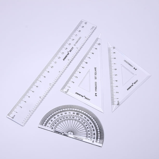 4 Pieces Math Geometry Tool Plastic Clear Ruler Sets, Protractor