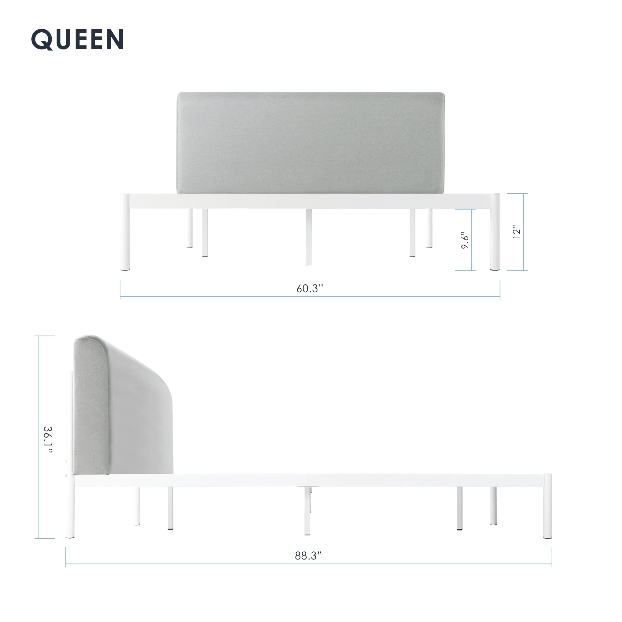 Mellow BREE Metal Platform Bed with Curved Upholstered Headboard, Steel Slats, Easy Assembly, Sky Grey, Queen