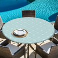 thumbnail image 6 of Round Table Cover 45-54 Inch Teal Blue Halloween Waterproof Reusable Table Cloth Round Fitted Vinyl Tablecloth with Elastic Edged for Parties Outdoors, Checkered Bat Bow, 6 of 9