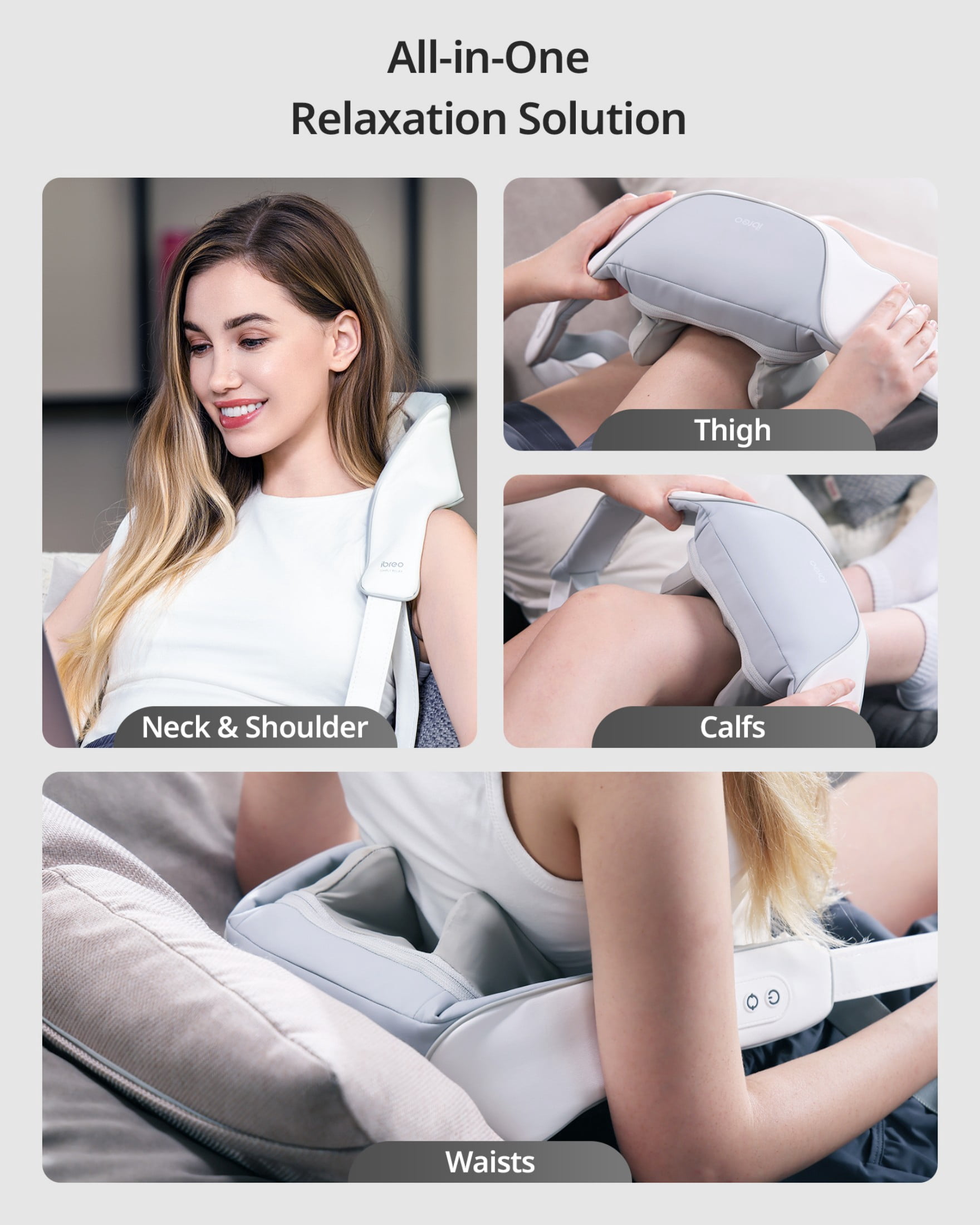 ibreo Cordless 6D Deep Tissue Kneading Neck & Shoulder Shiatsu Massager w/ Heat & Smart Memory, Gray