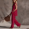 thumbnail image 6 of Womens Cotton Linen 2 Piece Outfits Summer Casual V Neck Sleeveless Tops Wide Leg Long Pants Casual Set with Pockets, 6 of 7