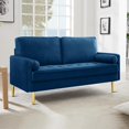 thumbnail image 6 of Velvet Loveseat Sofa, 66.9'' Mid Century Modern Small Love Seat with 2 Pillows & Golden Legs Comfy Couch for Living Room, Upholstered 2-Seater Sofa for Small Apartment (Navy), 6 of 6