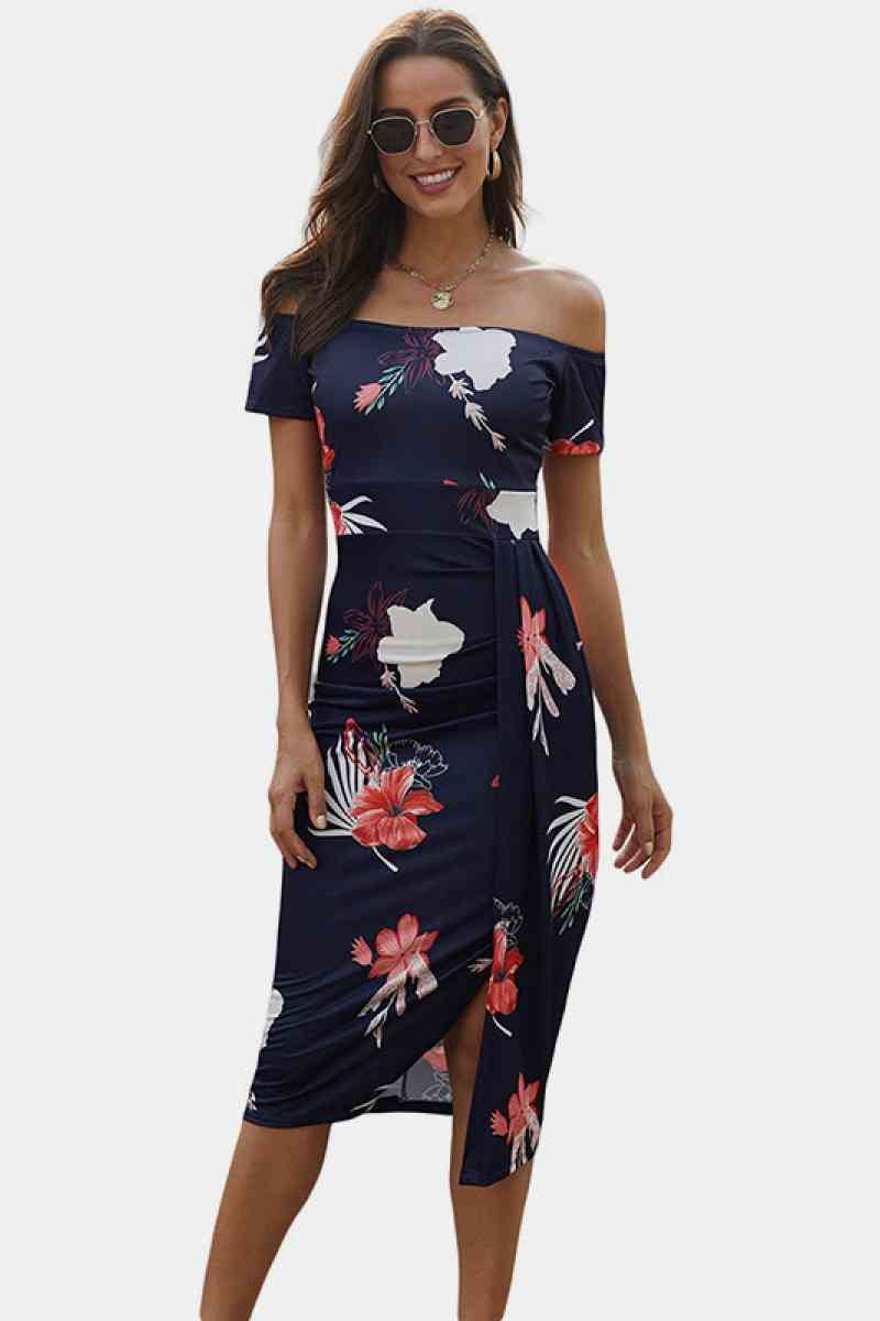Floral Off Shoulder Slit Wrap Dress - Walmart.com
