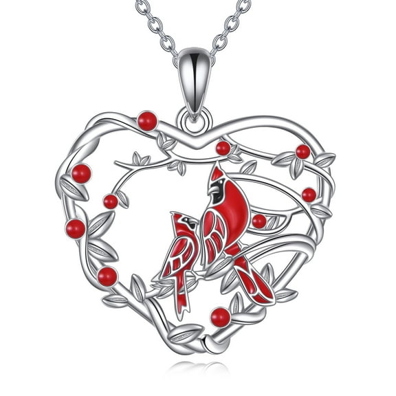 Cardinal Necklace 925 Sterling Silver Red Cardinal Pendant Heart Jewelry Gifts For Women