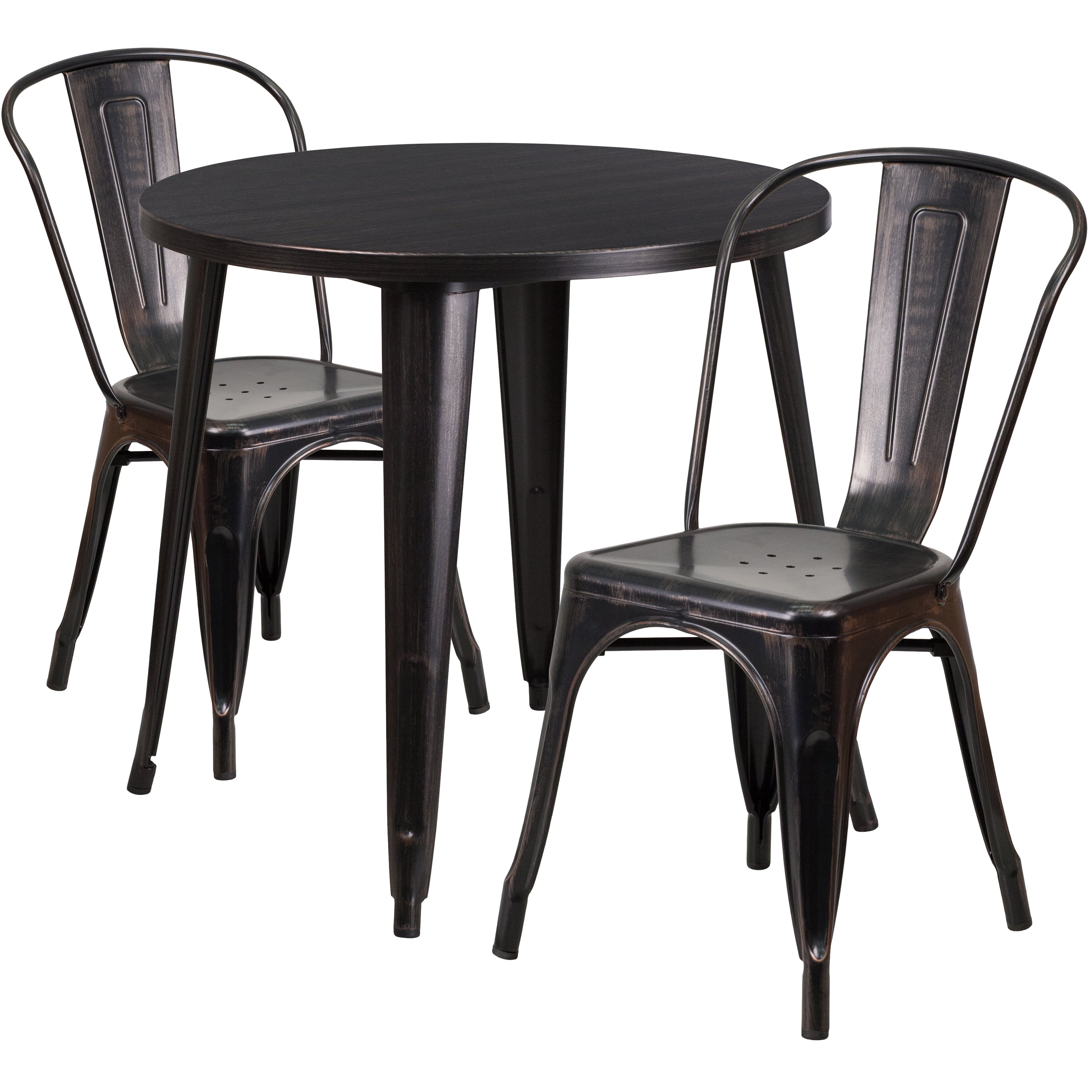 Flash Furniture 30 Round Metal Indoor Outdoor Table Set With 2 Cafe Chairs Multiple Colors