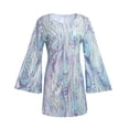 thumbnail image 4 of KHONTS Women's 60s 70s Hippie Disco Dress Retro Disco Outfit Sequin Floral Dresses Light Blue L, 4 of 5