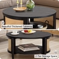 thumbnail image 4 of Cane Rattan Coffee Table,2-Tier Wood Coffee Table with Boho Woven Rattan Storage Shelf,Black, 4 of 7