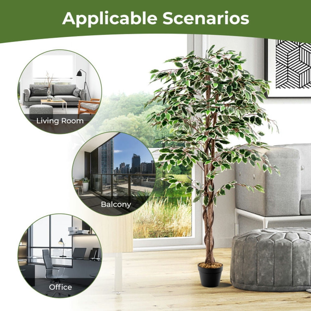 Spaco 65 inch Tall Faux Indoor Plant with 1008 Leaves Nursery Pot and Dried Moss, Artificial Ficus Tree, Faux Ficus Tree for Indoor as Living Room, Office, Green