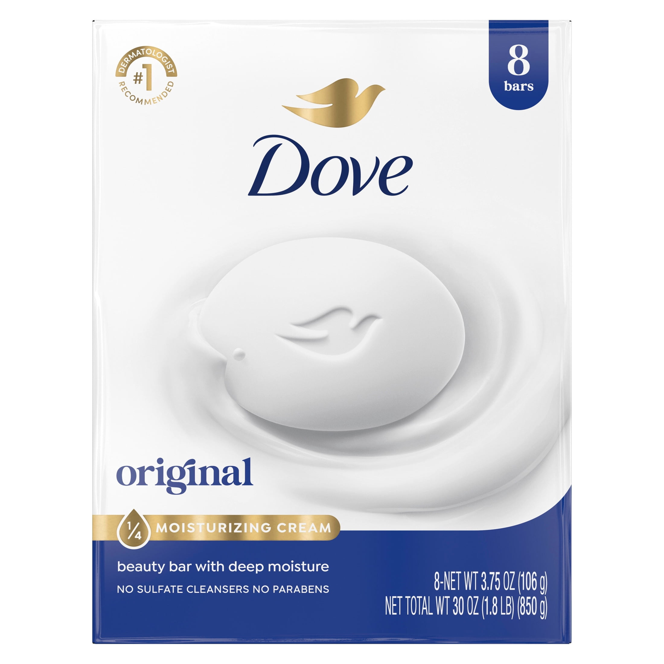 (2 pack) Dove Beauty Bar Soap For Soft, Smooth Skin, Original, With 1/4 Moisturizing Cream, 3.75 oz 8 Bars