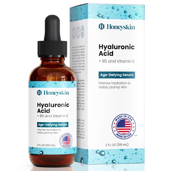 Honeyskin - Suero de ácido hialurónico para la cara con aceite de vitamina E para la piel - Hidratante facial antienvejecimiento e hidratante con B5 - Suero reductor de arrugas sin parabenos no graso