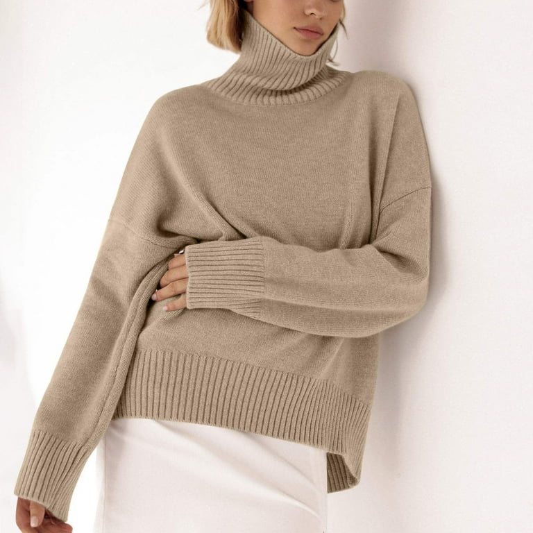 Womens High Neck Sweaters Fall Stylish Design Solid Cable Knit