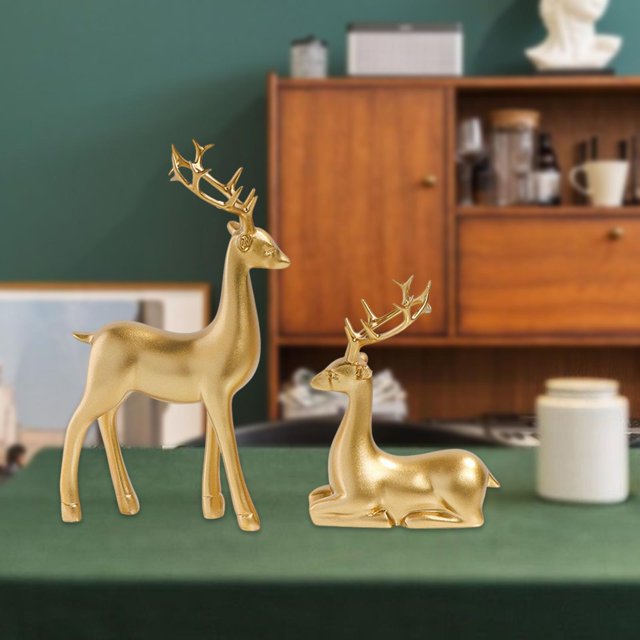 Decoración de estatuas de ciervos, 2 piezas, figuras de renos, regalos navideños para estanterías, mesitas de noche, escritorio, colección de arte Fernando Escultura de ciervo