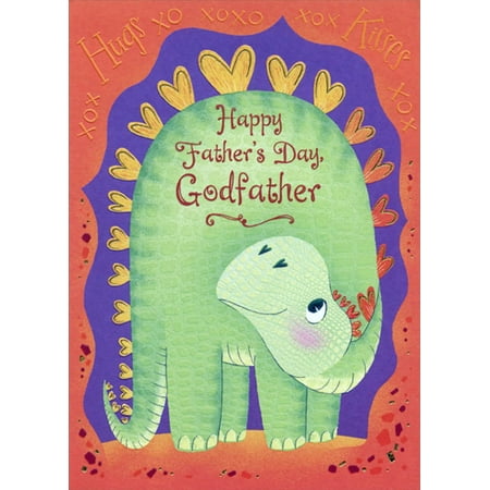 Designer Greetings Green Dinosaur with Heart Shaped Spikes Juvenile / Kids Father's Day Card for Godfather