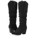 thumbnail image 3 of PENNYSUE Women's Knee-High Pointed Toe Black Boots Wide Calf Mid Chunky Heel Slouchy Boots With Side Zippers Boots 8.5M, 3 of 8