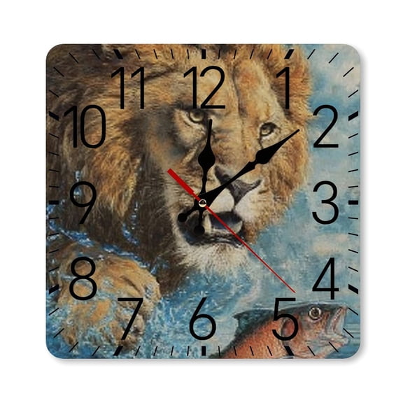 RKSupls 10×10inch Square Silent Wall Clock Wooden Frame, Colorful Fish Pattern Scale Decorative Clock for Home Bedroom Living Room Office