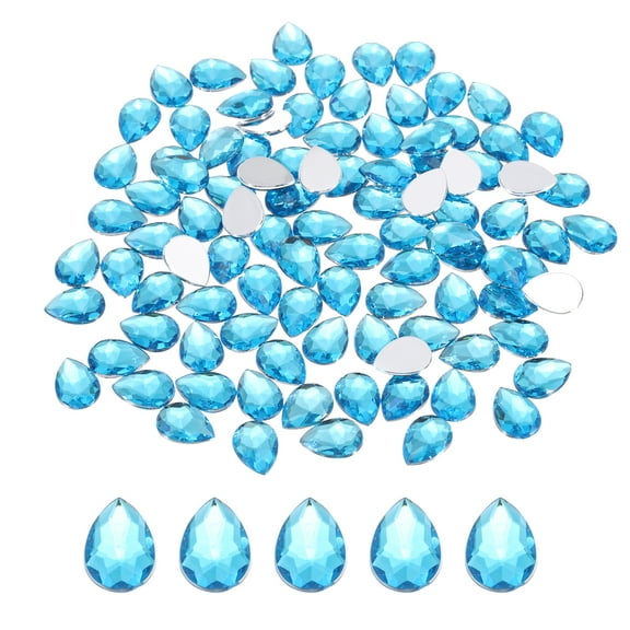 Uxcell 200Pcs Flat Back Acrylic Teardrop Gems 0.4" x 0.6" Artificial Rhinestones for DIY Crafts Bead Lake Blue