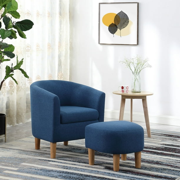 Dazone Modern Arm Chair With Ottoman Set, Curved Back with Ottoman