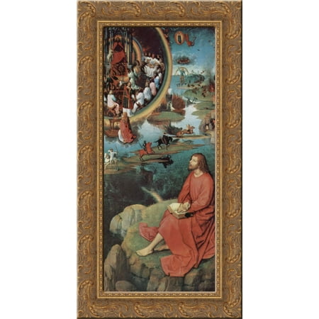 Triptych of the Mystical Marriage of St. Catherine of Alexandria, right wing, scene of St. John the Evangelist in Patmos 16x24 Gold Ornate Wood Framed Canvas Art by Memling, Hans