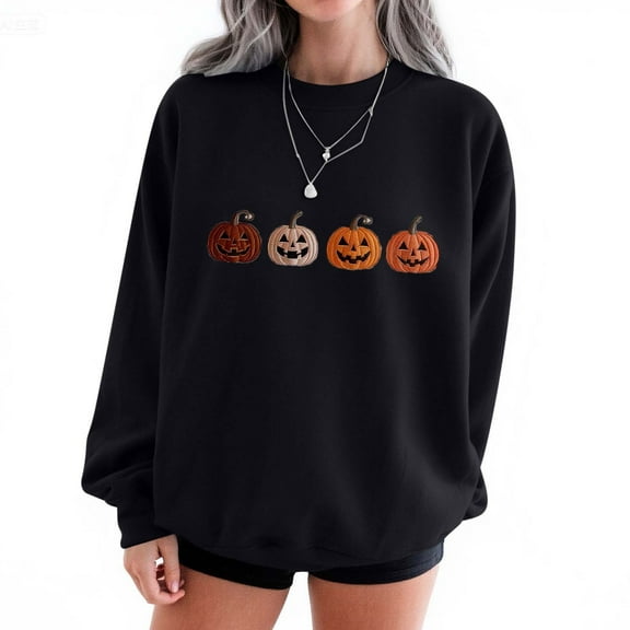 Womens Sweatshirts Halloween Sweatshirts Printed Round Neck Long Sleeved Sweatshirts Black M