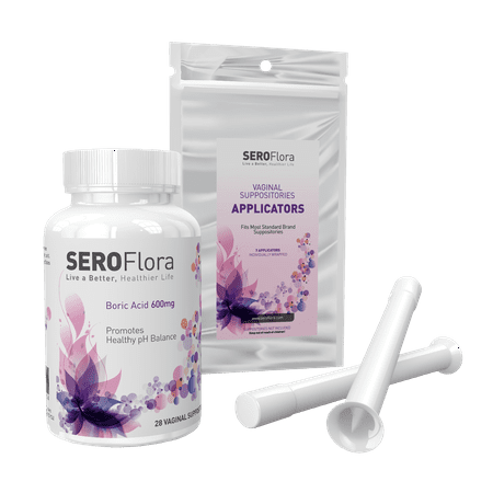 SeroFlora Boric Acid Vaginal Suppositories and Applicators, 28 Suppositories, 7 (Best Treatment For Vaginal Dryness)