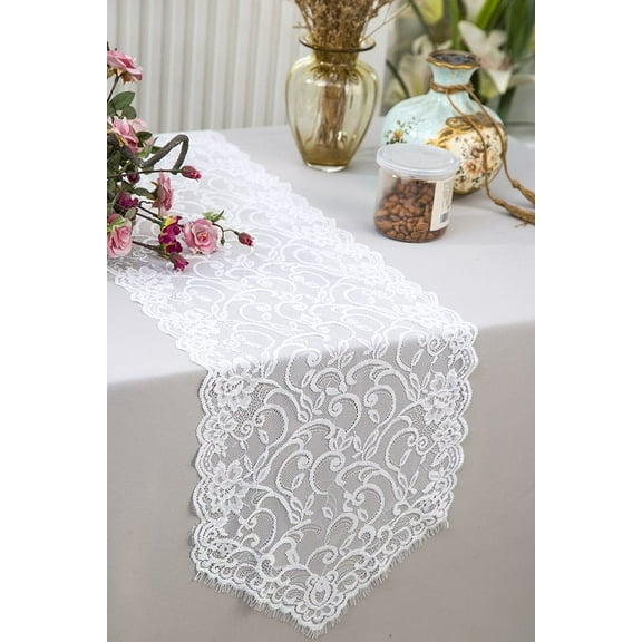 Wedding Linens Inc. 12" x 108" Chantilly Lace Table Runner for Wedding, Events, Décor and Home Decoration use - White