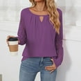 thumbnail image 4 of ATOYSOY Trendy Patchwork Raglan Tops Keyhole Neck Pullovers Long Sleeve Business Tees Casual Elegant Cotton Linen Loose Lace Shirts for Women Outwear Fall Purple XXL, 4 of 6