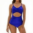 thumbnail image 2 of UPPADA One Piece Bathing Suit Tummy Control Cute Striped Swimsuit Built in Bra Cheeky Bathing Suits High Waisted Spaghetti Strap One Piece Swimsuit Dark Blue,M, 2 of 7