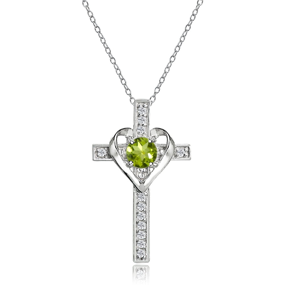 Glitzy Rocks Sterling Silver Peridot and White Topaz HHeart Cross