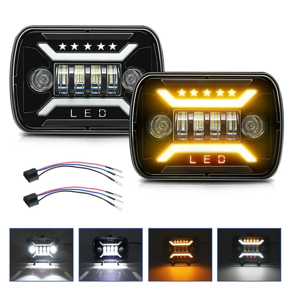 Led 2Pcs 5x7'' 7x6'' LED Headlights, H6054 Rectangular Lights With High Low Beam DRL Turn Signal Replacement For   Chevy