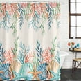 thumbnail image 2 of Summer Ocean Shower Curtain, Waterproof Shower Curtains for Bathroom, Watercolor Coastal Coral Shell Seaweed Beige Washable Fabric Bathtub Curtain Set Bath Decor with 12 Hooks 72"x78", 2 of 8