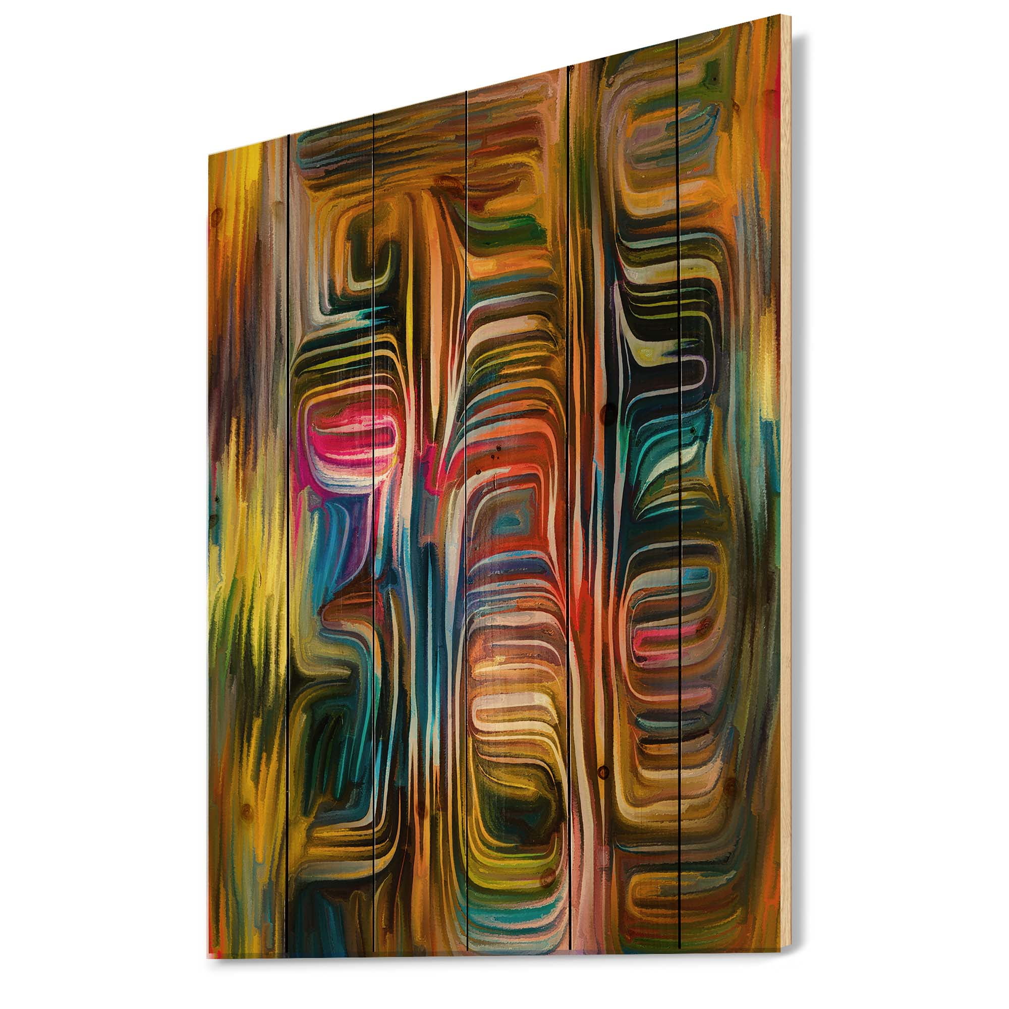 Designart 'Colour Spiral Fusion II' Modern Print on Natural Pine Wood