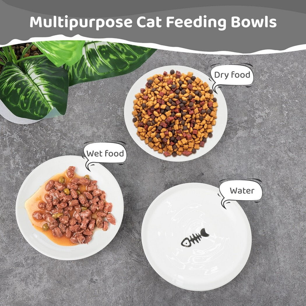 5.9'' Diameter Ceramic Cat Bowls, No Whisker Fatigue Wide Shallow Cat Dishes with Non-Slip Silicone Bottom, Food Water Plates Bowls for Pet Cat