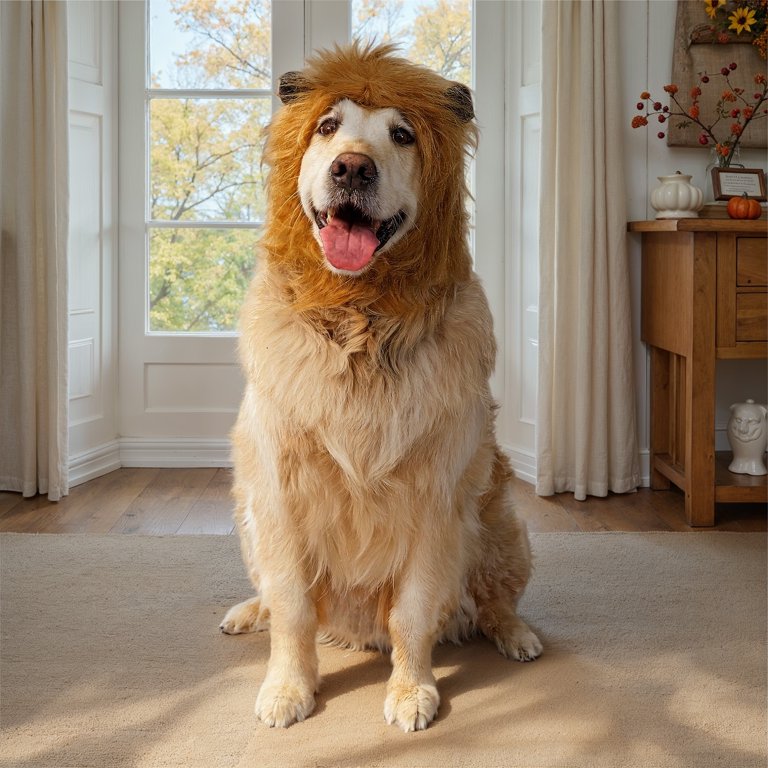 golden retriever dressed as lion We have a lion on the loose #fyp #goldenretrieverlife #goldenretriever #lion #mane #strut