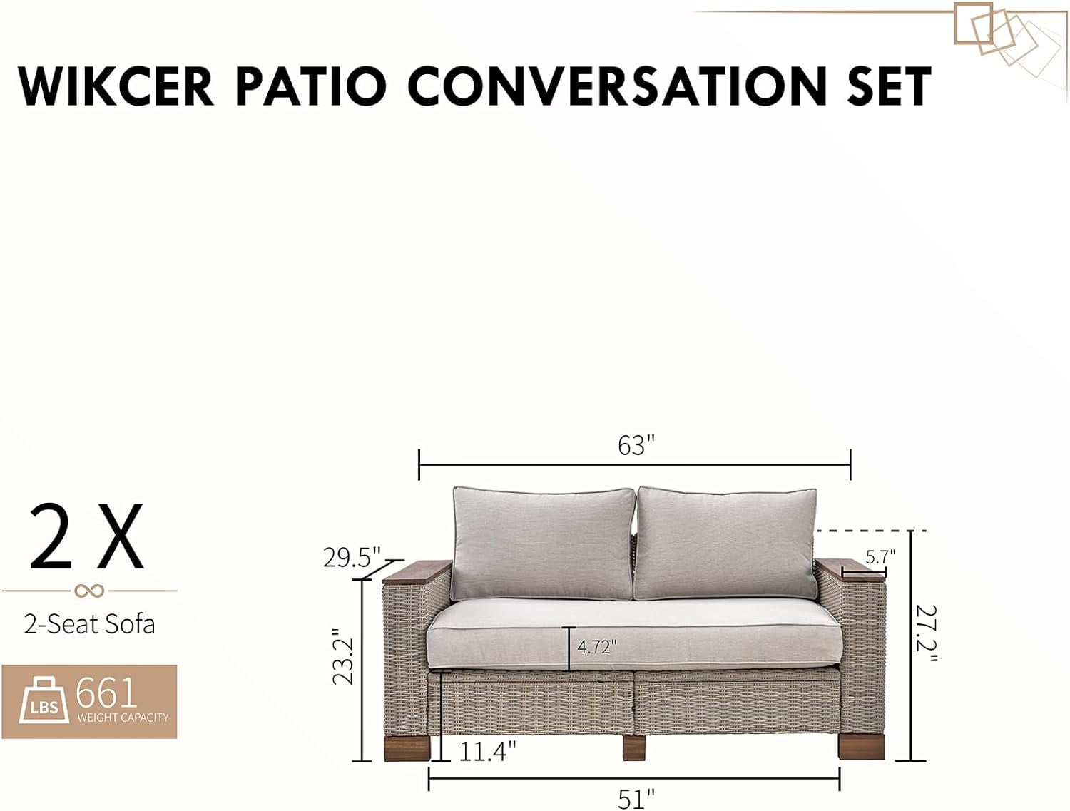 Jocisland Patio Furniture Set, 4 Piece Modular Rattan Outdoor Sectional Set with Washable Cushions, 2 Loveseats for Lawn Deck Backyard Garden, Beige