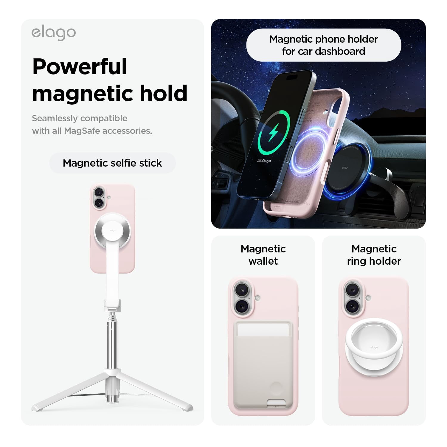 elago Magnetic Silicone Case Compatible with iPhone 16 Plus Case 6.7 Inch Compatible with All MagSafe Accessories - Built-in Magnets, Soft Grip Silicone, Shockproof [Lovely Pink]