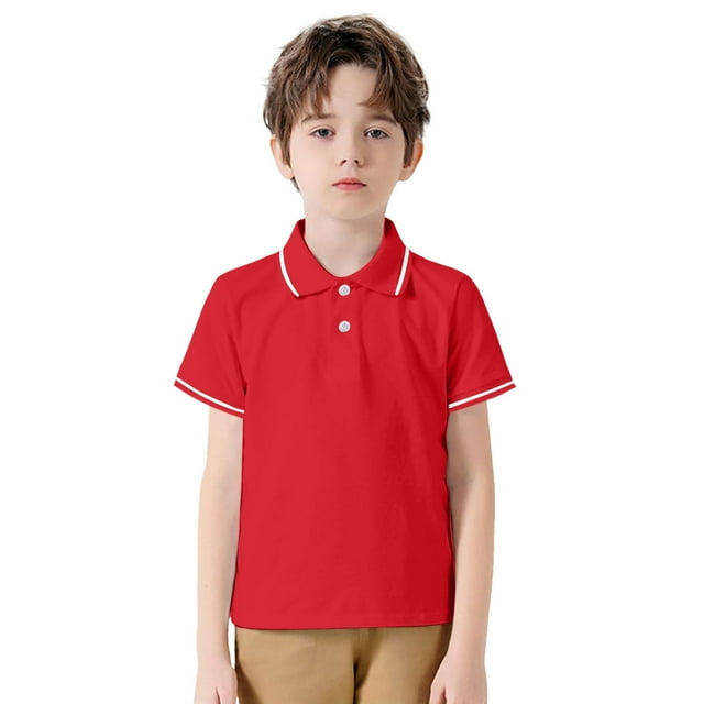 Chemises Garçons Manches Courtes Décontractées Polo Uni Rouge 9-10 Ans