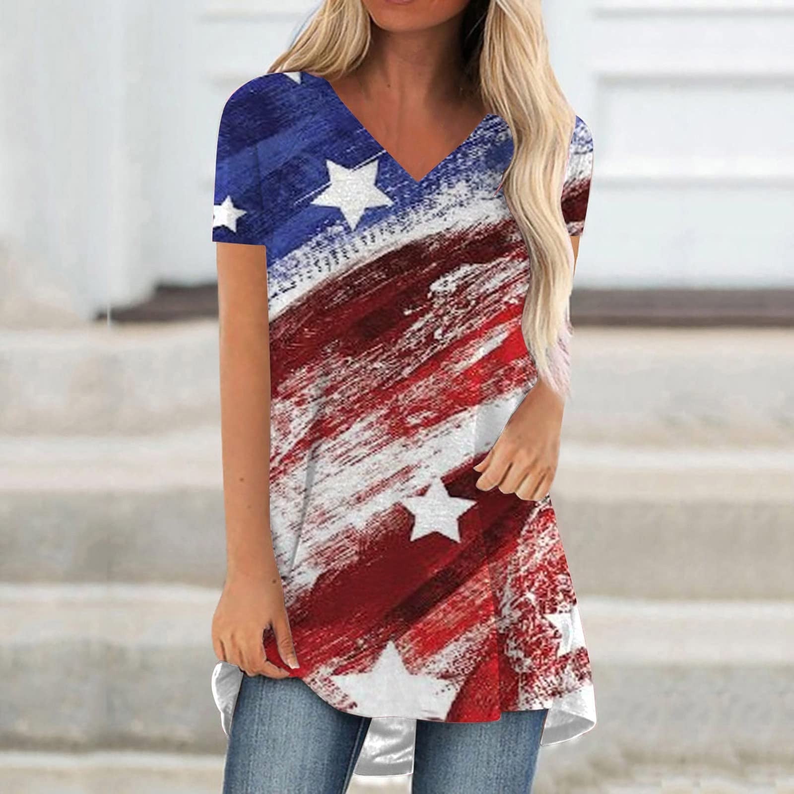 American Flag Shirts for Women Crew 