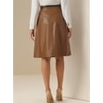 thumbnail image 3 of DARING DIVA Women A-Line High Waist PU Faux Leather Belted Midi Skirt XL Dark Brown, 3 of 6