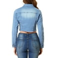 thumbnail image 4 of INSPIRE CHIC Women's Jean Jacket Frayed Button Up Washed Cropped Denim Jacket Grey Blue XL, 4 of 7