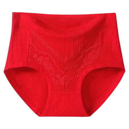 EQWLJWE Womens Plus Size Cotton Underwear Ladies Soft Strech Comfy Panties Solid Color Lace Trim Underwear Red XXXXXXL