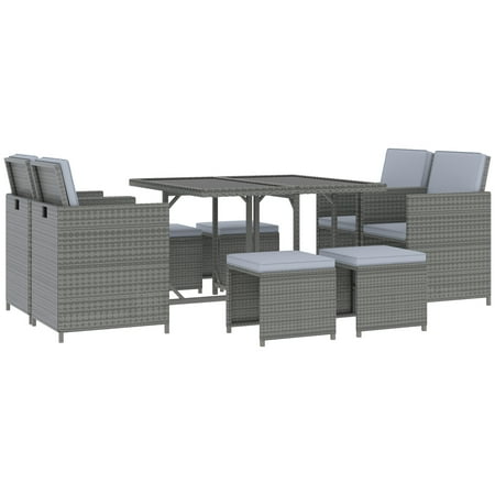 Outsunny 9pc Outdoor Patio Furniture Wicker Dining Set w/ Cushioned Seat