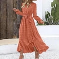 thumbnail image 4 of qolati Women Fall Dresses 2024 Long Sleeve V Neck Swissdots Flowy Boho Maxi Dress Elegant High Waisted A-Line Ruffle Slit Party Wedding Dress, 4 of 7