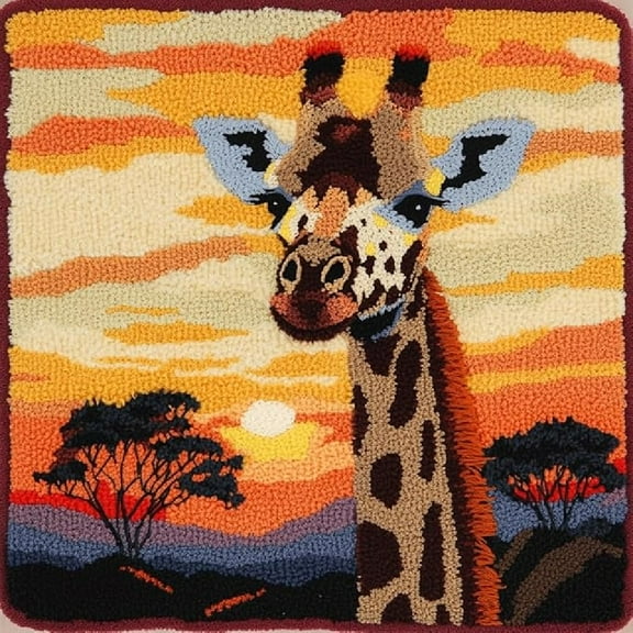 Latch Hook Cushion Kits Embroidery Latch Hooking Crochet Kits Hooking Pillowcase 17x17inch - Animal giraffe