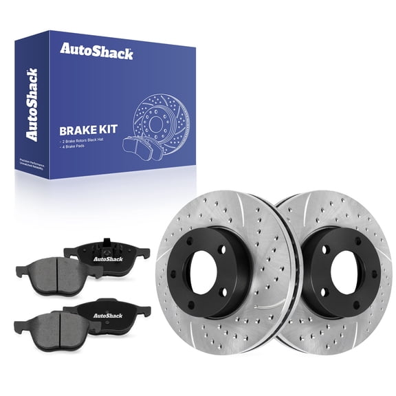 AutoShack Front Brake Rotors & Premium Pads for Mazda, 3 2004-2013 3 Sport 2009-2010, 2012-2013, FWD L4 2.0L 2.5L - E-Coated Drilled & Slotted - ShadowGuard - 10.94" (277.8 mm), 5-Lug