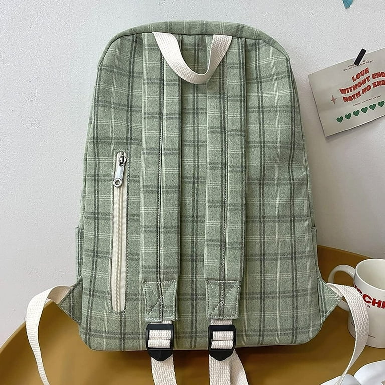 Green cheap plaid backpack