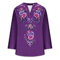 thumbnail image 4 of BangWanChi Long Sleeve Shirts for Women Women Fashion Casual Classic Floral Print Shirt V-Neck Roll-Up Sleeve Blouses Tee Tops, 4 of 4
