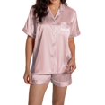 thumbnail image 1 of Ensemble de Pyjama Imprimé Anniversaire pour Femmes - Haut à Manches Courtes et Shorts, Polyester, Idée Cadeau Romantique, 1 of 4