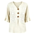 thumbnail image 4 of Women's Tops, Tees & Blouses V Neck 3/4 Sleeve All Over Print Button Down Loose Casual Shirts Business Casual Tops for Women bovemsi, 4 of 6
