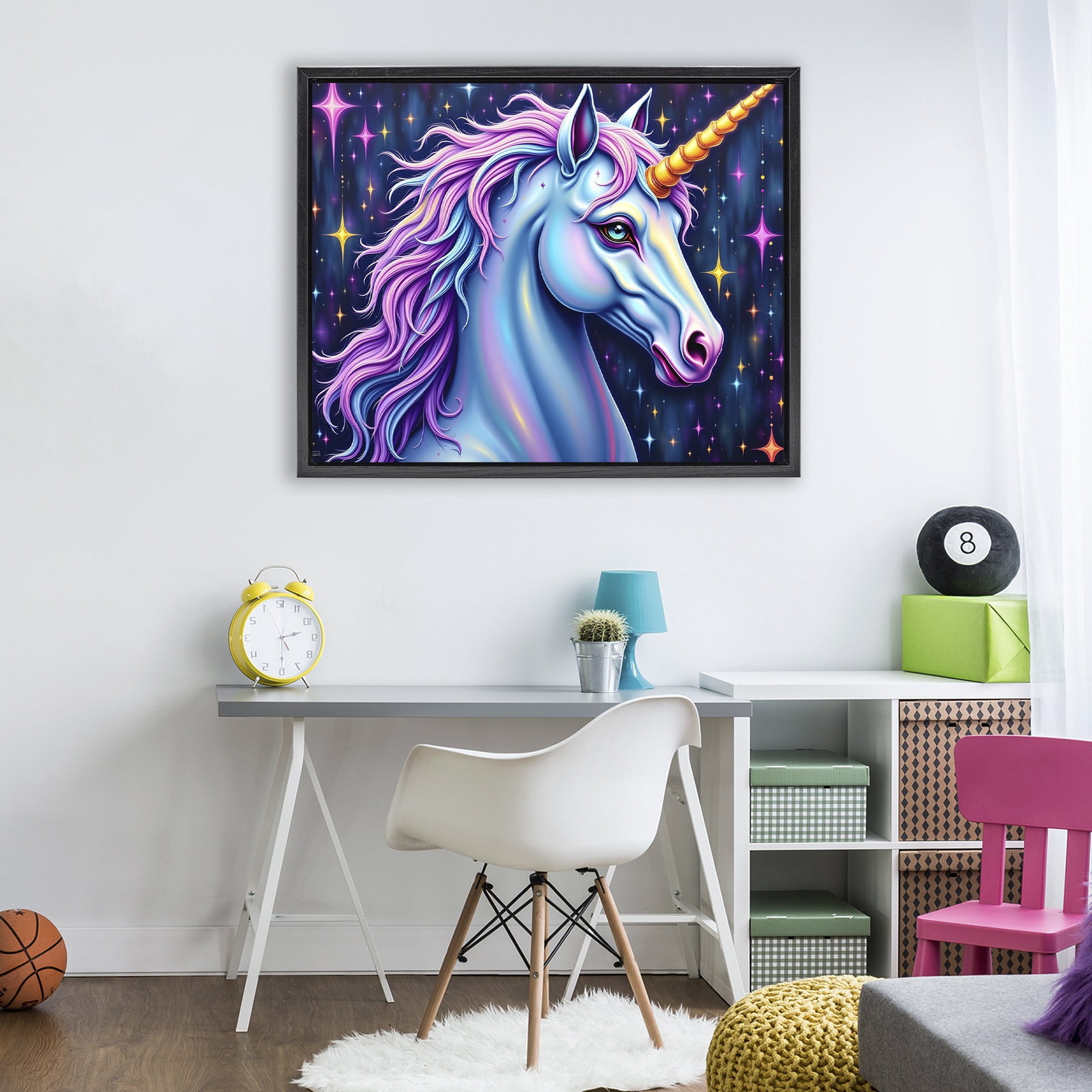 Stupell Industries Star Dancer Unicorn Black Framed Floater Canvas Wall Art, design by Tabz Jones
