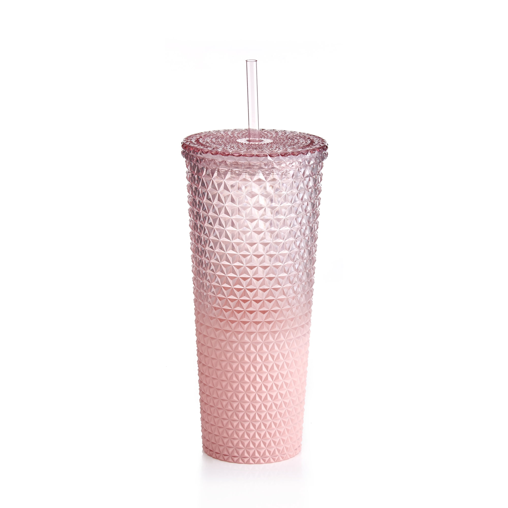 Mainstays 26 fl oz Ombre Pink Reusable Plastic Textured Tumbler, Double-Walled